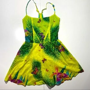 Vanool‎ Bright Greenish W/Multicolors Floral Butterfly Cotton Lightweight Dress